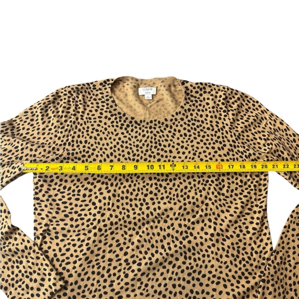 J.Crew Teddie Leopard Cheetah Print Cotton Long Sleeve Tee Top Large Tan Black - Picture 7 of 13
